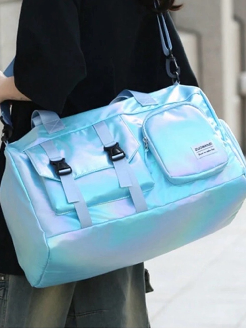 Iridescent Light Blue Travel Duffel Gym Bag